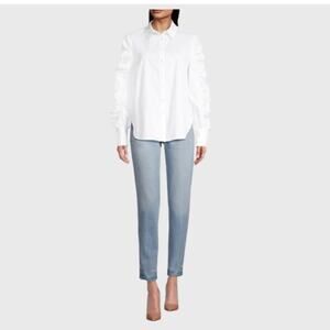 Harshman Juliana White Cotton Ruched Sleeve Shirt Size M NWT